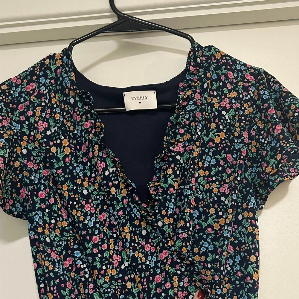 Everly Navy Floral Rinowrwith Pink, Teal & Yellow Blooms - Picture 1 of 4